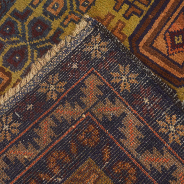 Green Afghan Baluchi Rug 2' 11" x 4' 7" Hand-Knotted border