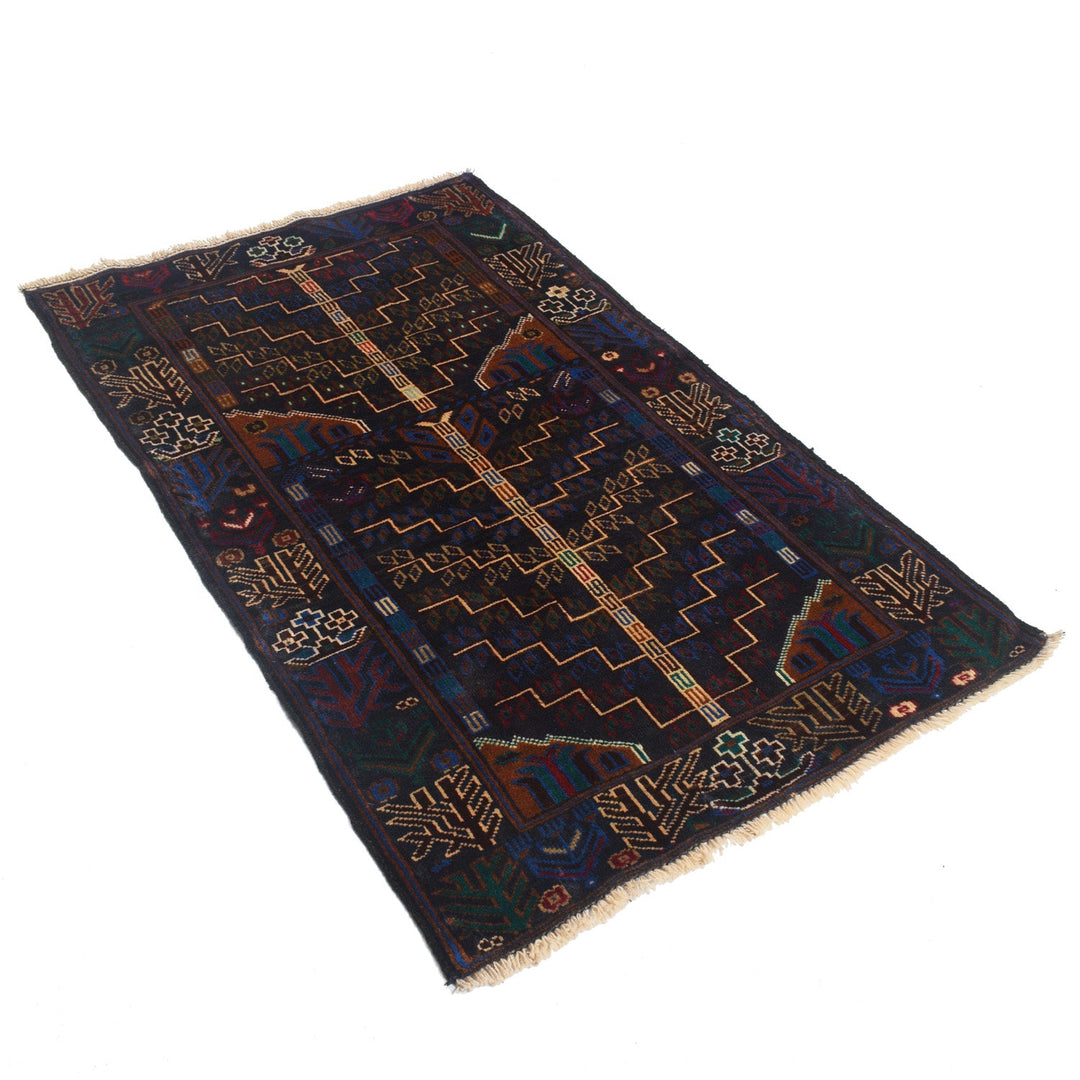Afghan Baluchi Rug 2' 10" x 4' 6" Hand-Knotted close-up