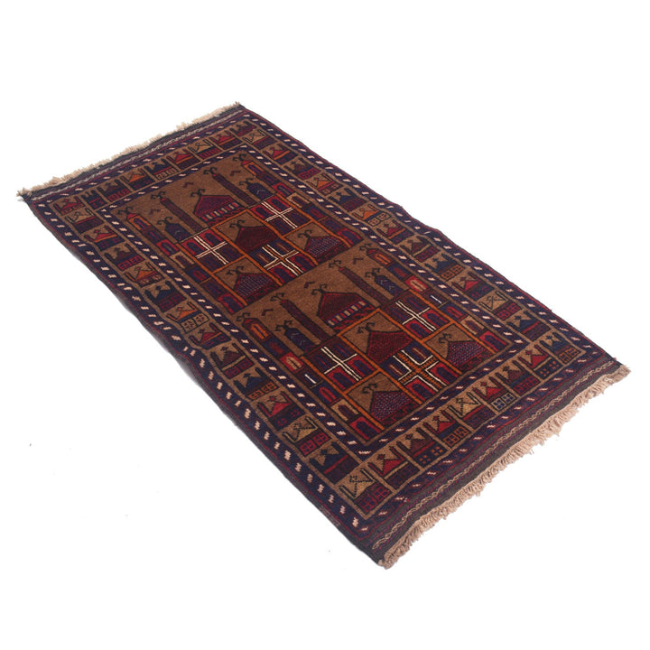Afghan Prayer Rug 2' 4" x 4' 5" Hand-Knotted close-up