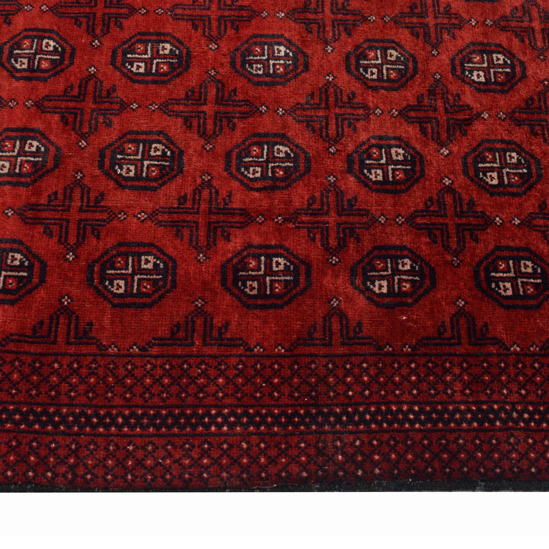 Red Afghan Baluchi Rug 3' 6" x 5' 11" Hand-Knotted detail