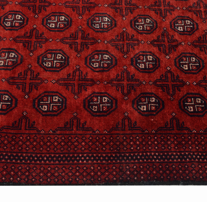 Red Afghan Baluchi Rug 3' 6" x 5' 11" Hand-Knotted detail