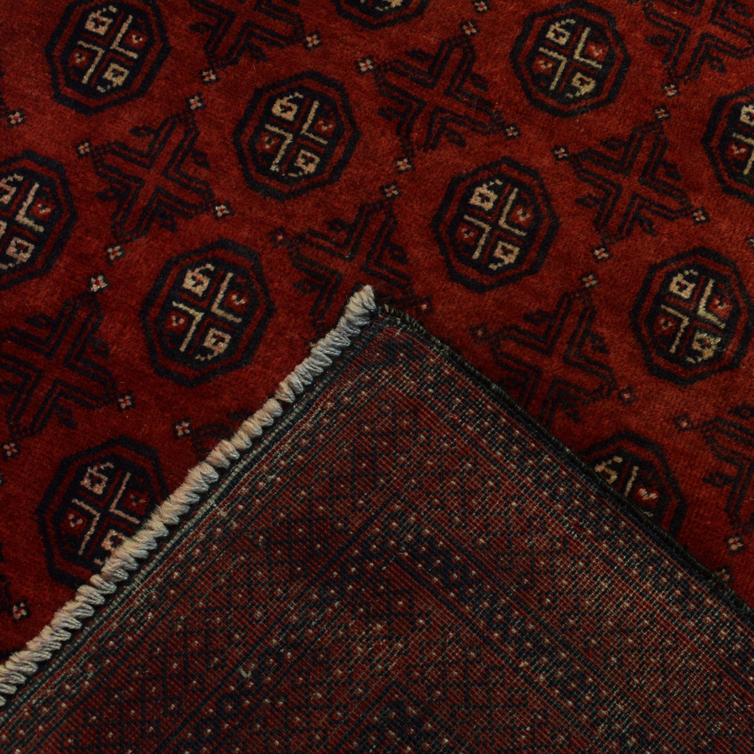 Red Afghan Baluchi Rug 3' 6" x 5' 11" Hand-Knotted border