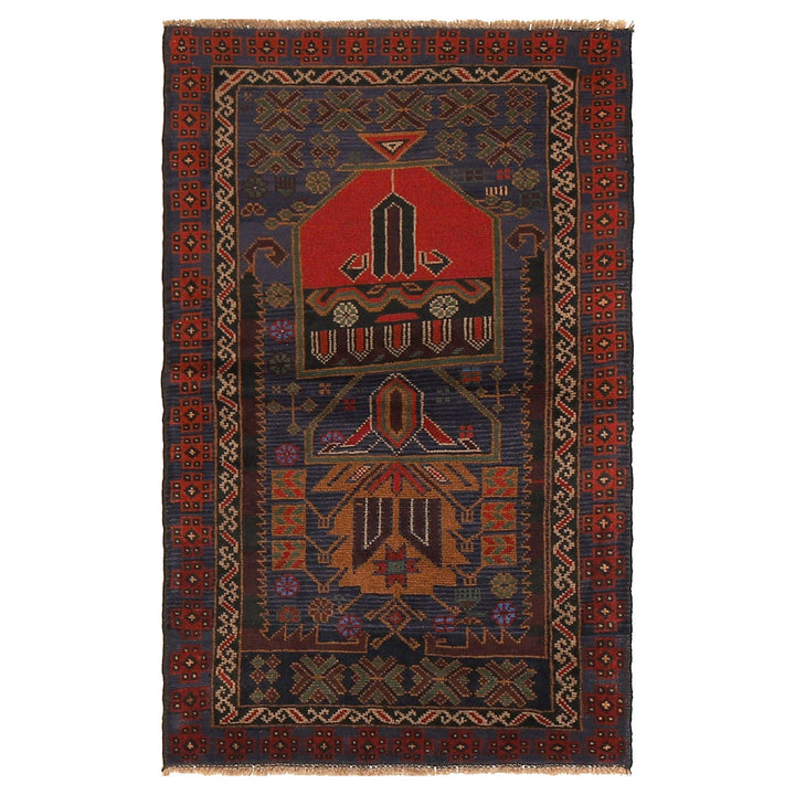 Afghan Prayer Rug 2' 8" x 4' 6" Hand-Knotted