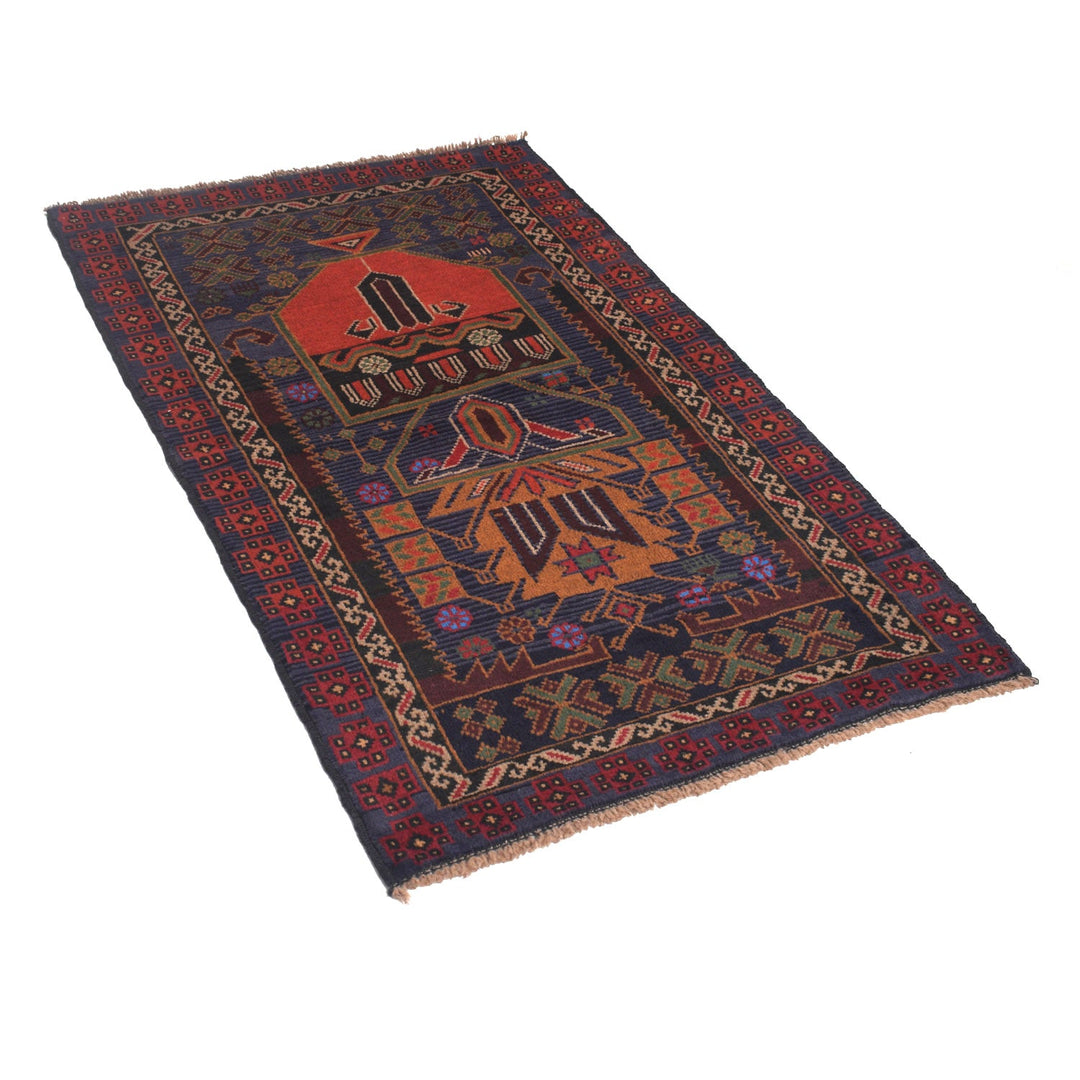 Afghan Prayer Rug 2' 8" x 4' 6" Hand-Knotted close-up