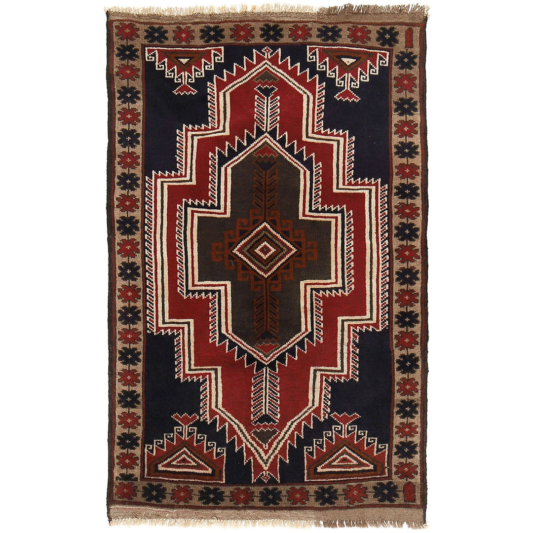 Afghan Baluchi Rug 2' 11" x 4' 7" Hand-Knotted