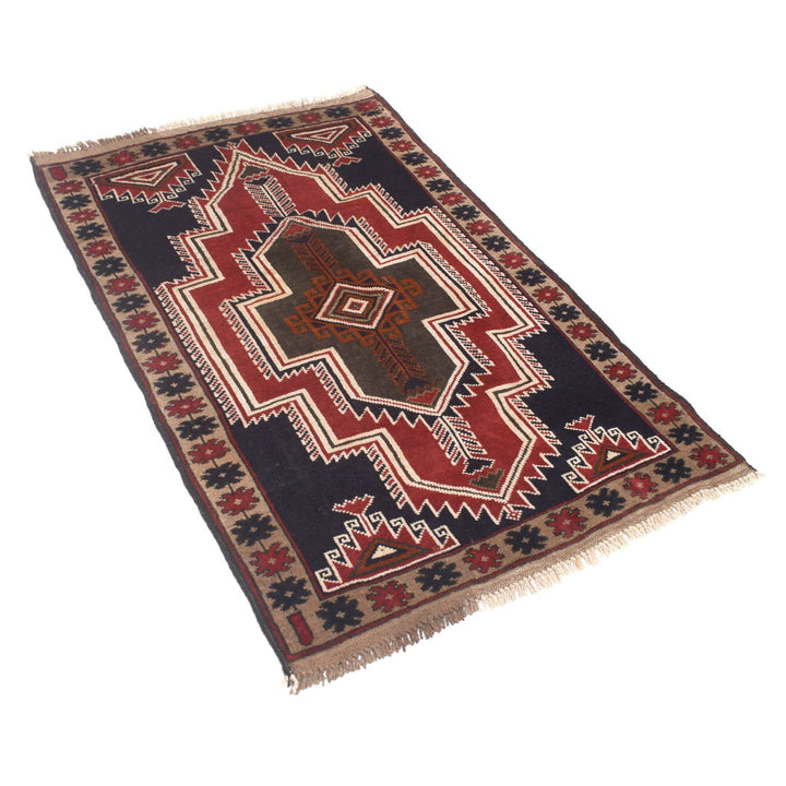 Afghan Baluchi Rug 2' 11" x 4' 7" Hand-Knotted close-up