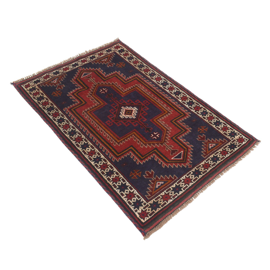 Afghan Baluchi Rug 2' 10" x 4' 4" Hand-Knotted close-up