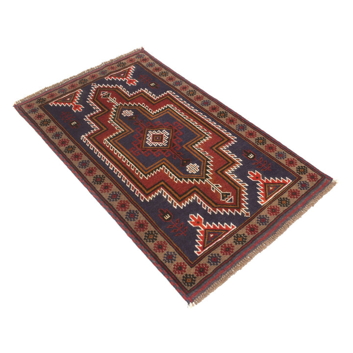 Afghan Baluchi Rug 2' 8" x 4' 6" Hand-Knotted close-up