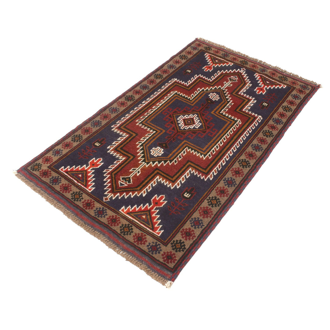 Afghan Baluchi Rug 2' 8" x 4' 6" Hand-Knotted pattern