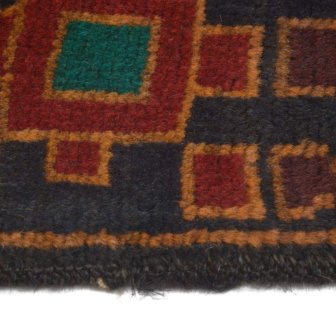 Black Afghan Baluchi Rug 2' 10" x 4' 8" Hand-Knotted detail