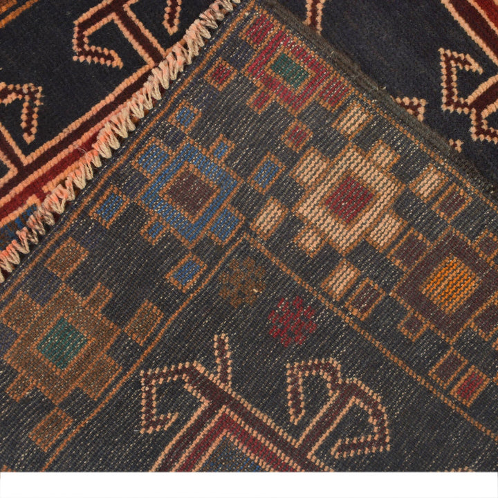 Black Afghan Baluchi Rug 2' 10" x 4' 8" Hand-Knotted border