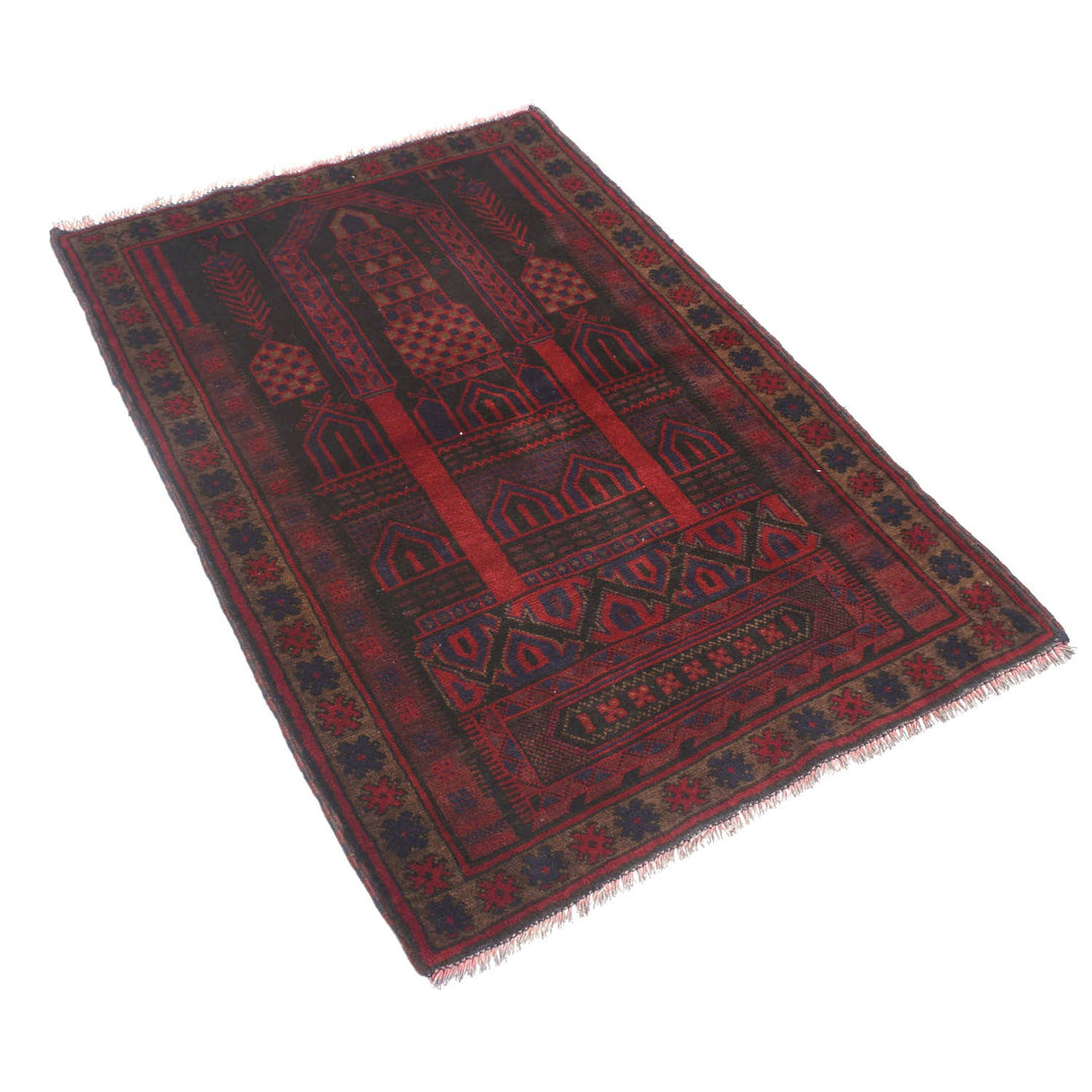 Afghan Prayer Rug 3' 1" x 4' 9" Hand-Knotted close-up