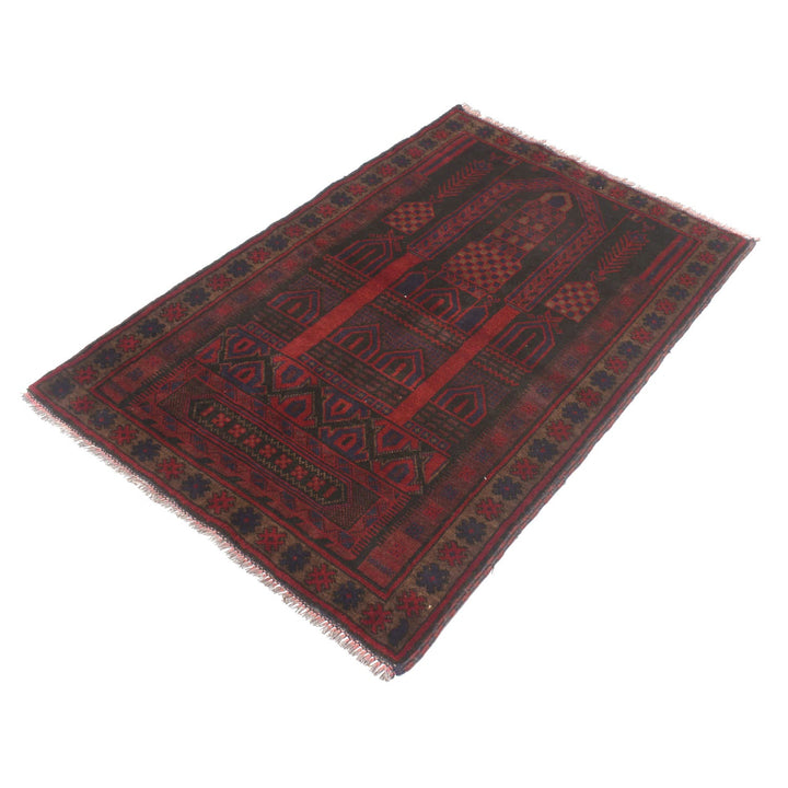 Afghan Prayer Rug 3' 1" x 4' 9" Hand-Knotted pattern