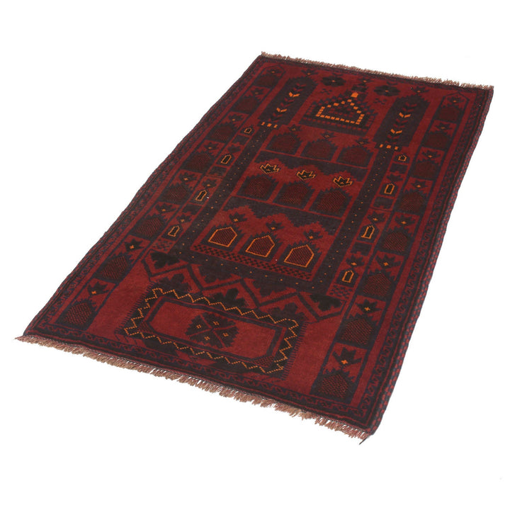 Red Afghan Prayer Rug 3' 1" x 5' 0" Hand-Knotted pattern