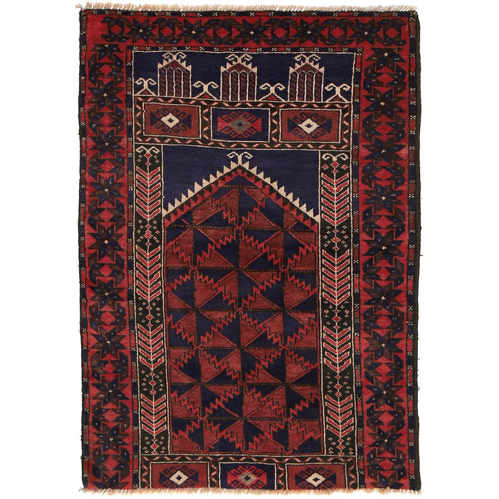 Afghan Prayer Rug 2' 10" x 4' 4" Hand-Knotted