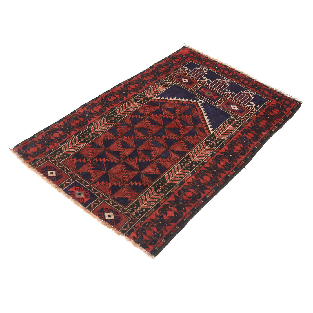 Afghan Prayer Rug 2' 10" x 4' 4" Hand-Knotted pattern