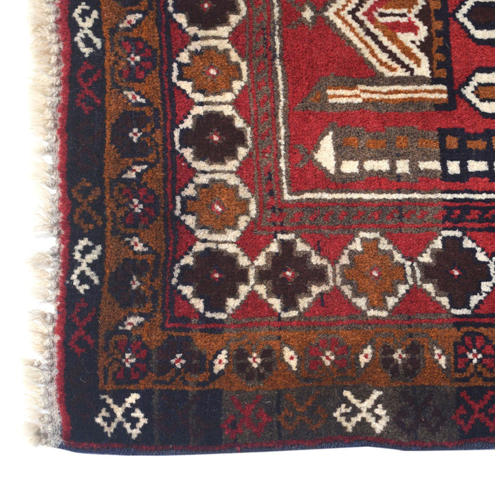 Red Afghan Prayer Rug 3' 0" x 4' 9" Hand-Knotted view