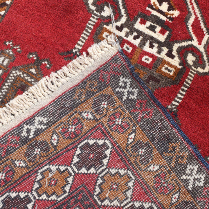 Red Afghan Prayer Rug 3' 0" x 4' 9" Hand-Knotted border