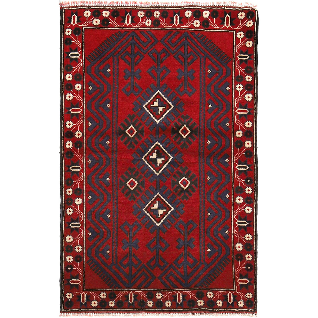 Afghan Baluchi Rug 2' 11" x 5' 0" Hand-Knotted