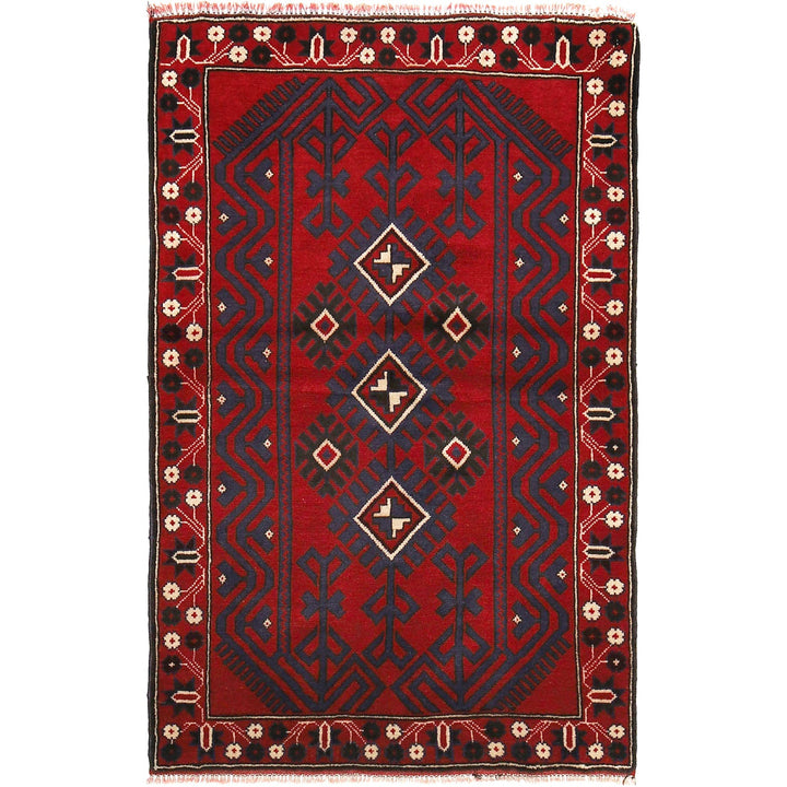 Afghan Baluchi Rug 2' 11" x 5' 0" Hand-Knotted