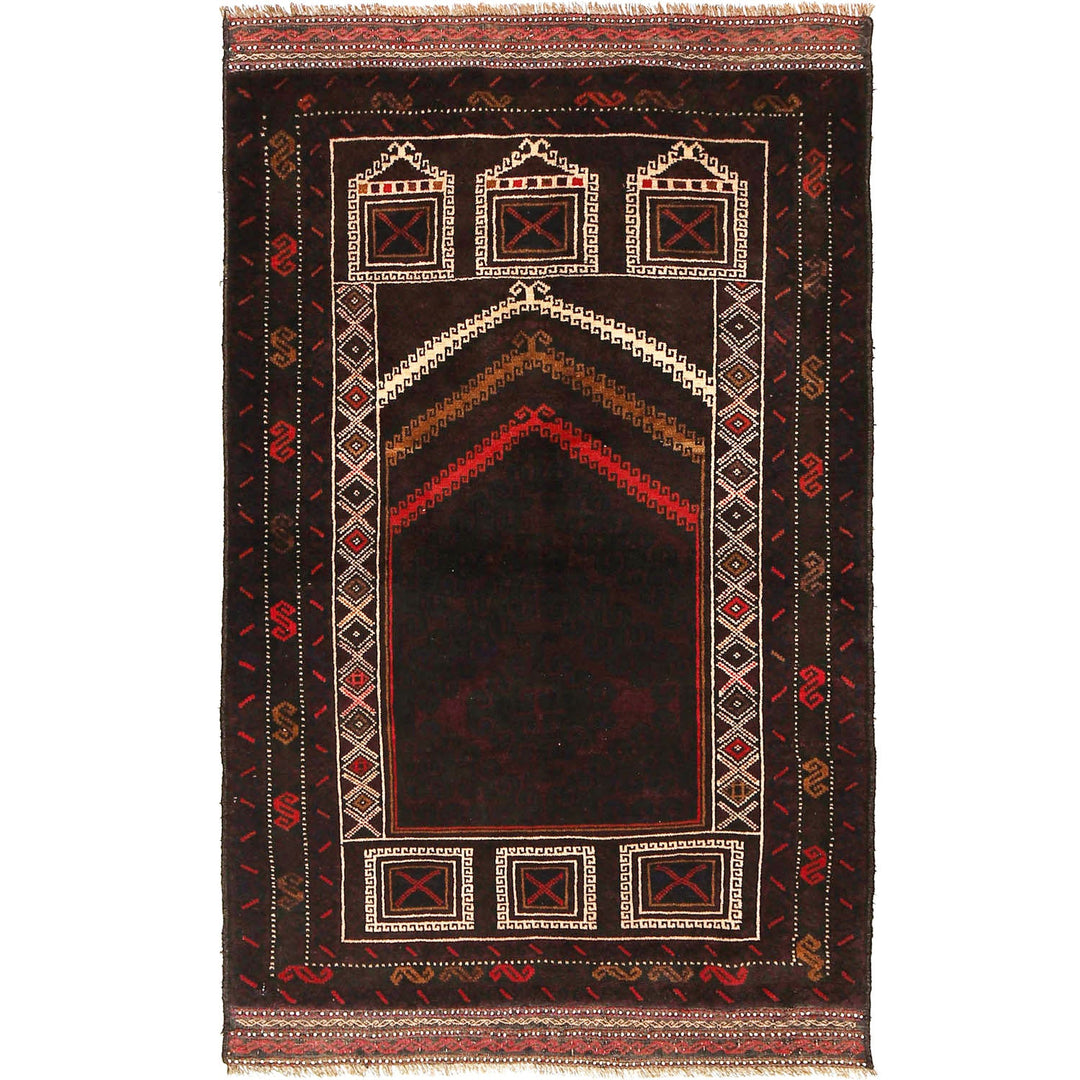 Afghan Prayer Rug 3' 1" x 5' 2" Hand-Knotted