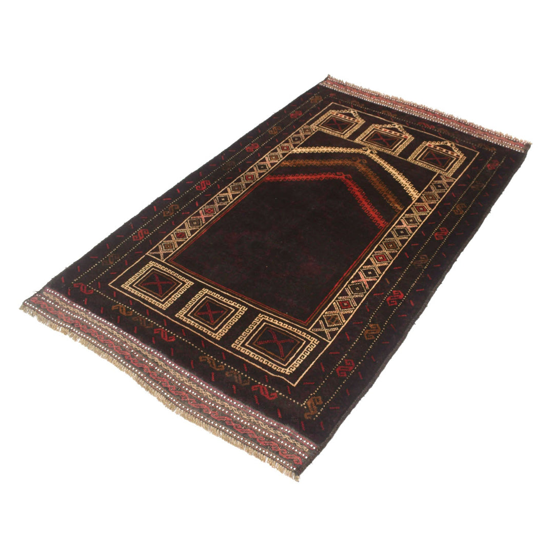 Afghan Prayer Rug 3' 1" x 5' 2" Hand-Knotted close-up