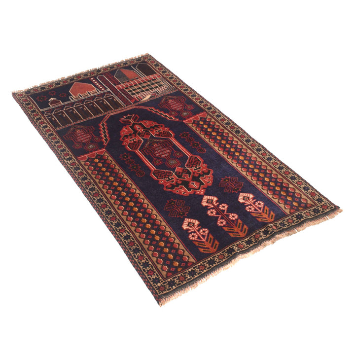 Afghan Prayer Rug 2' 9" x 4' 9" Hand-Knotted close-up