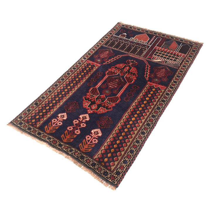 Afghan Prayer Rug 2' 9" x 4' 9" Hand-Knotted pattern