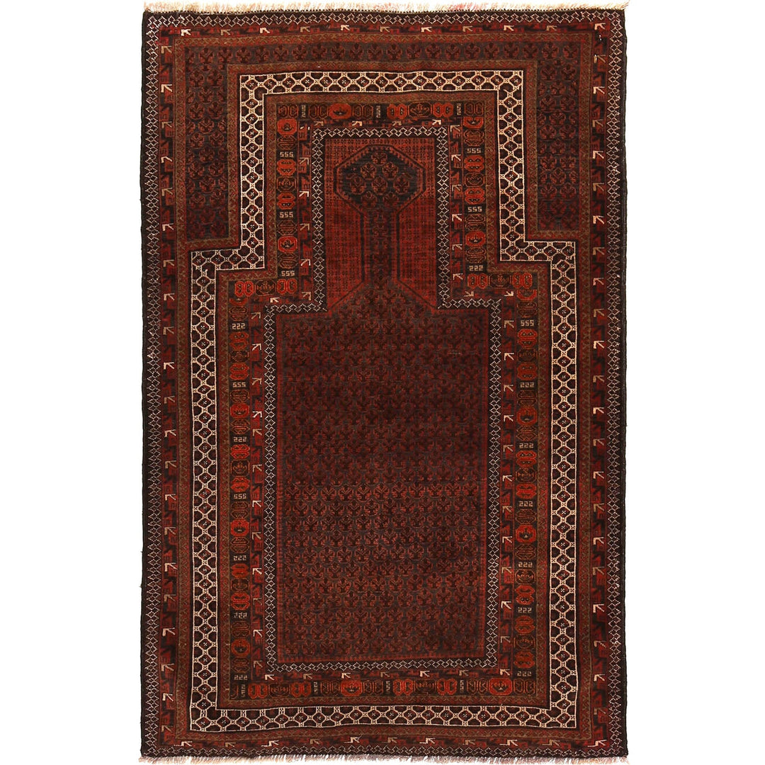 Red Afghan Prayer Rug 3' 3" x 5' 3" Hand-Knotted