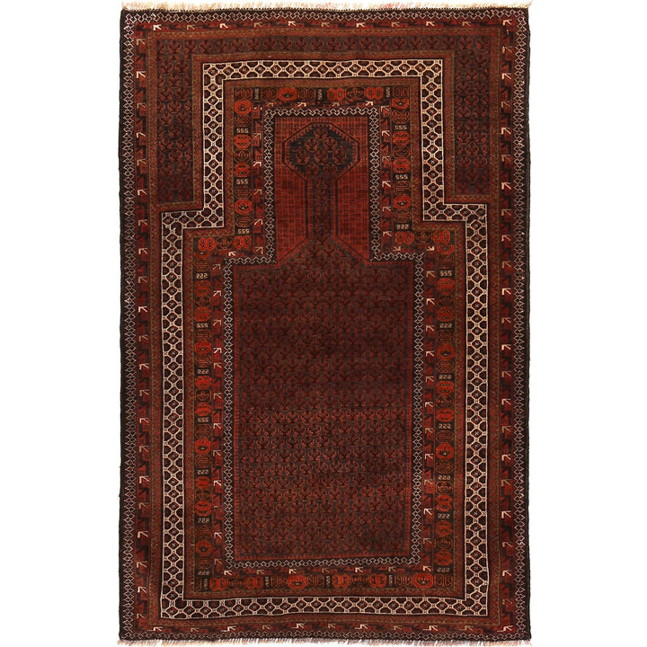 Red Afghan Prayer Rug 3' 3" x 5' 3" Hand-Knotted