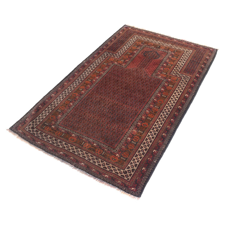 Red Afghan Prayer Rug 3' 3" x 5' 3" Hand-Knotted pattern