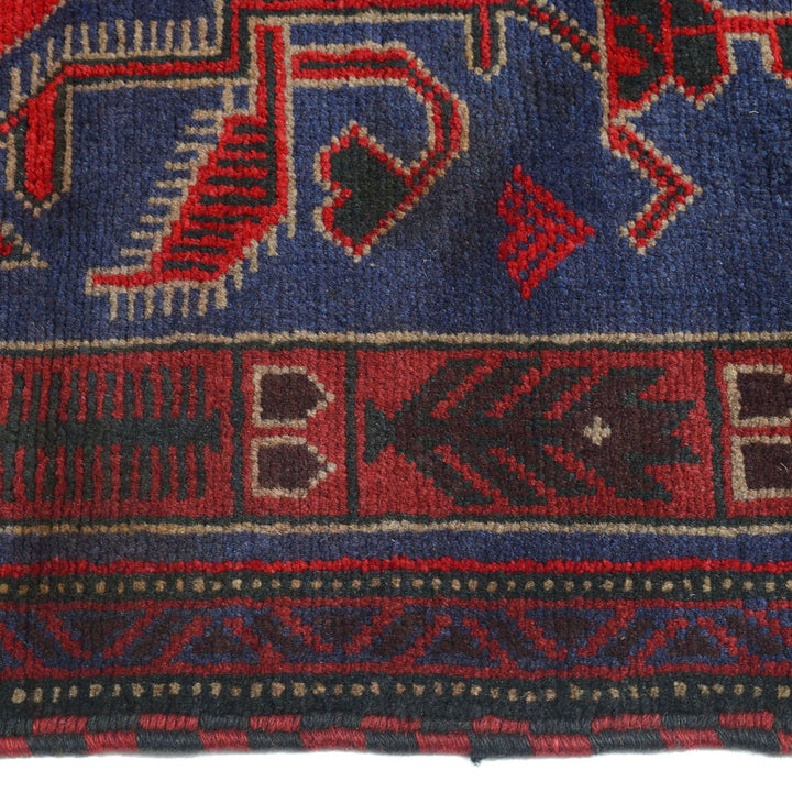Dark Blue Afghan Baluchi Rug 3' 1" x 5' 1" Hand-Knotted detail
