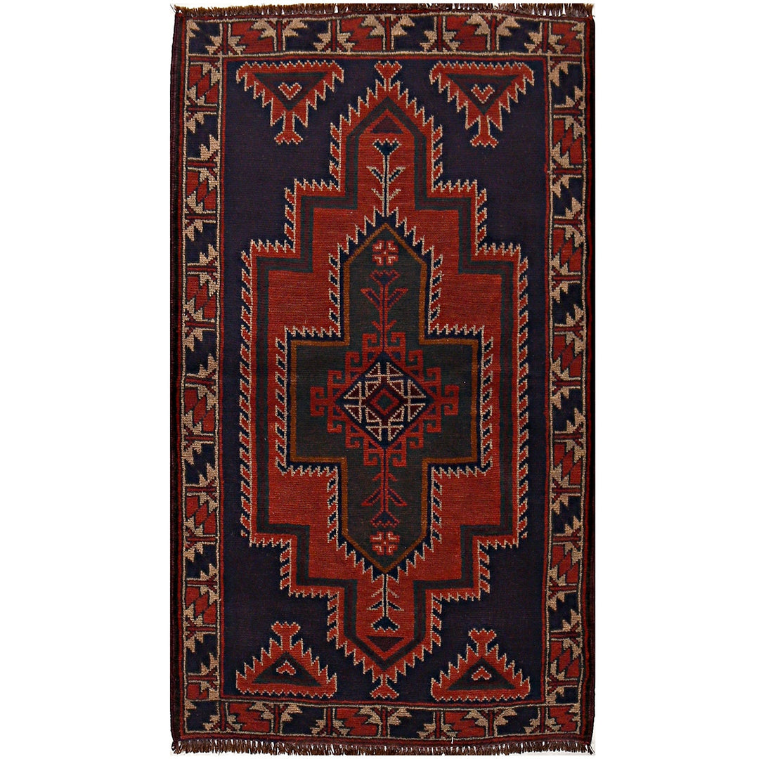 Afghan Baluchi Rug 2' 12" x 5' 2" Hand-Knotted