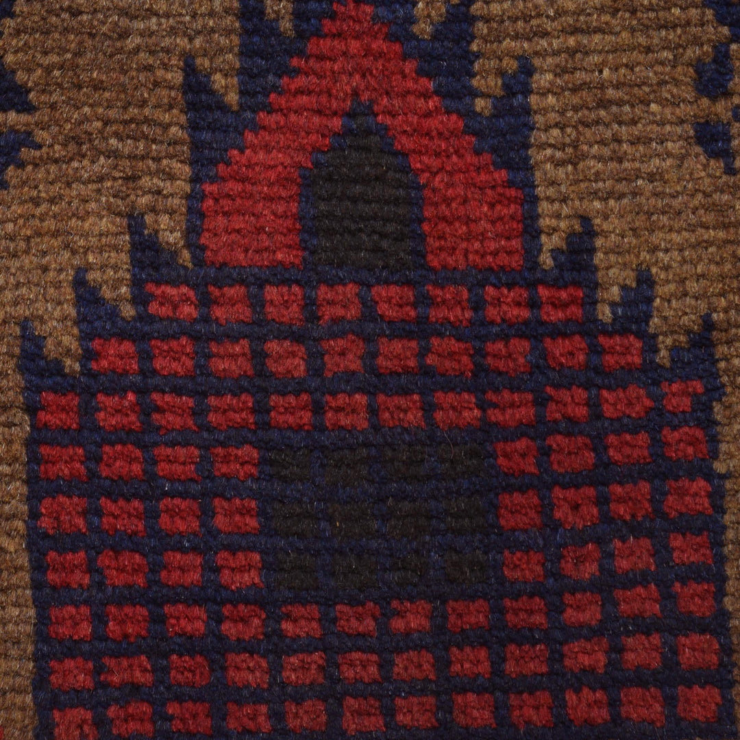 Brown Afghan Prayer Rug 2' 11" x 4' 9" Hand-Knotted close-up