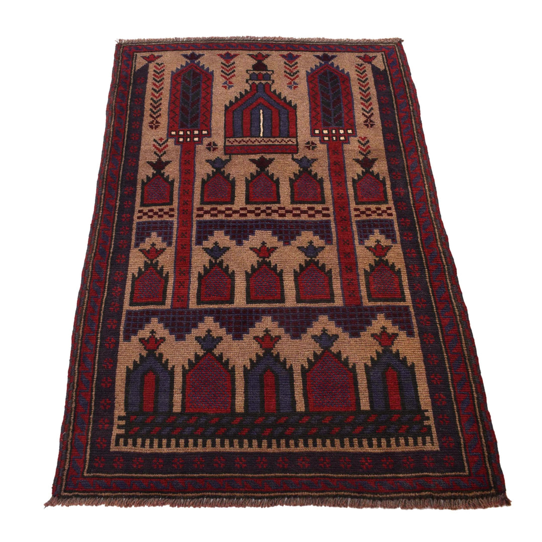 Beige Afghan Prayer Rug 2' 11" x 4' 6" Hand-Knotted detail
