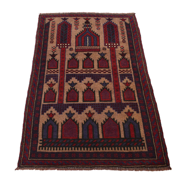 Beige Afghan Prayer Rug 2' 11" x 4' 6" Hand-Knotted detail
