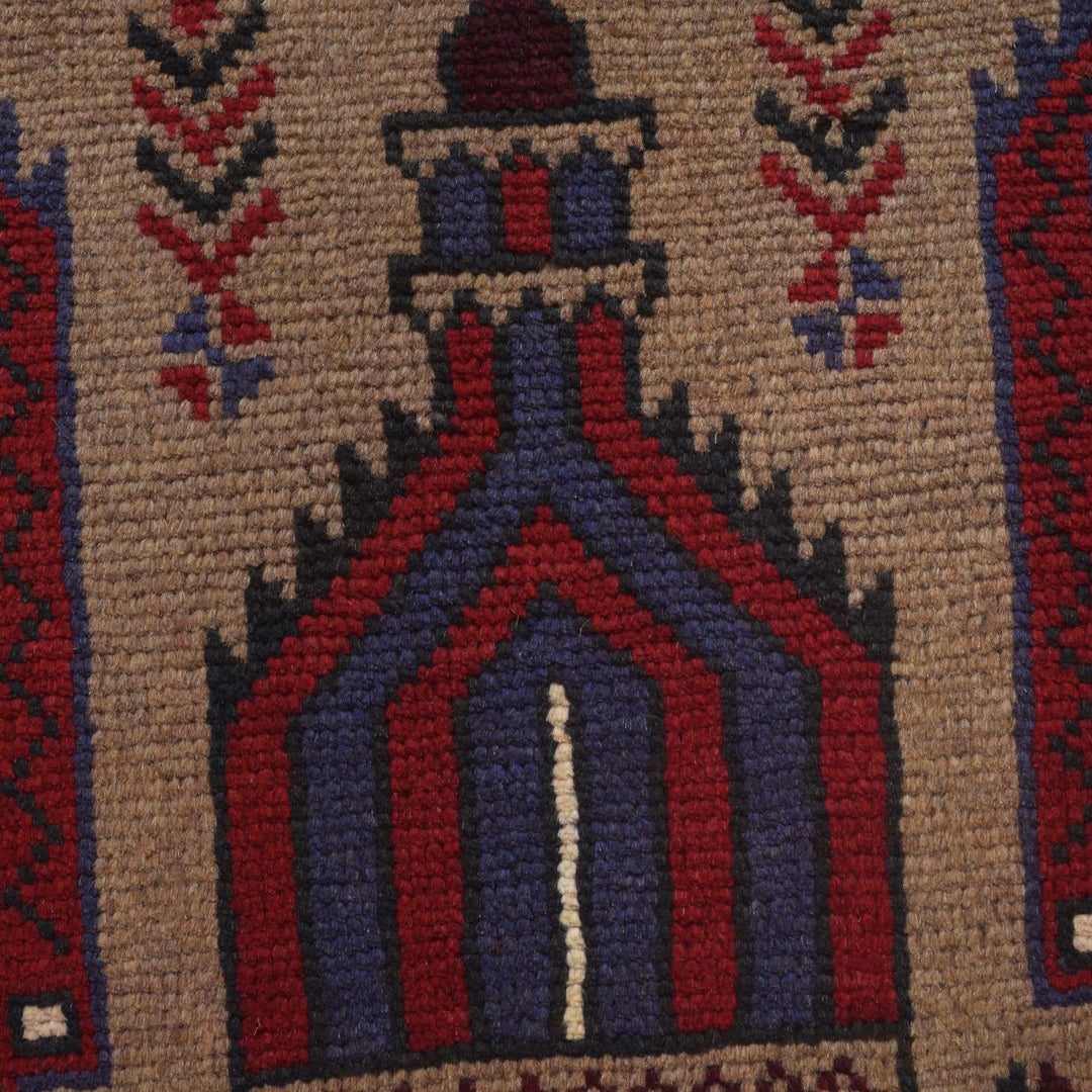 Beige Afghan Prayer Rug 2' 11" x 4' 6" Hand-Knotted close-up