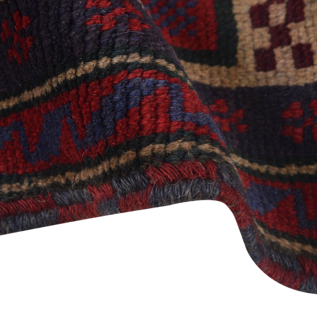 Beige Afghan Prayer Rug 2' 11" x 4' 6" Hand-Knotted border
