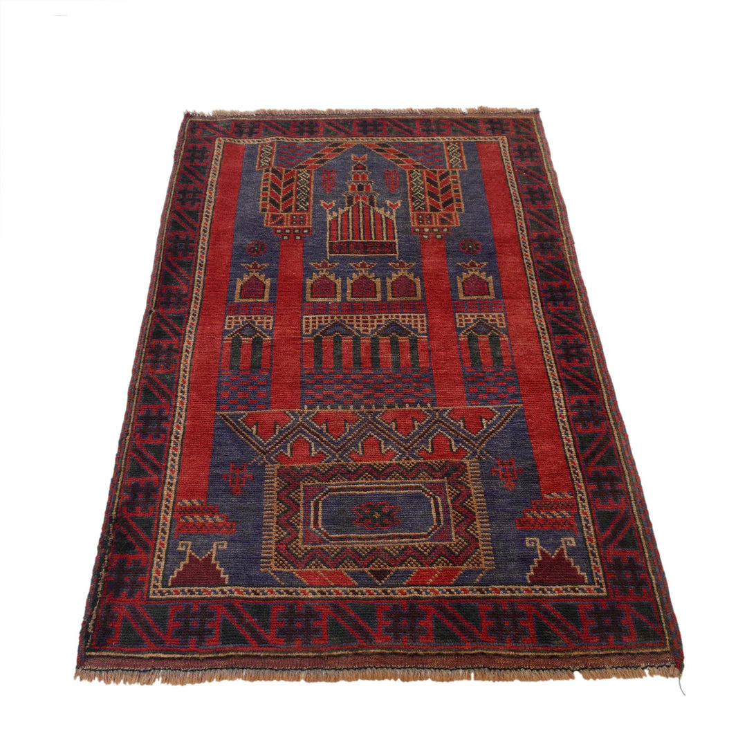 Blue Afghan Prayer Rug 3' 0" x 4' 9" Hand-Knotted detail