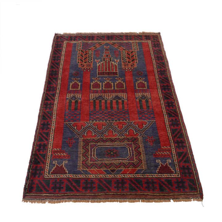 Blue Afghan Prayer Rug 3' 0" x 4' 9" Hand-Knotted detail