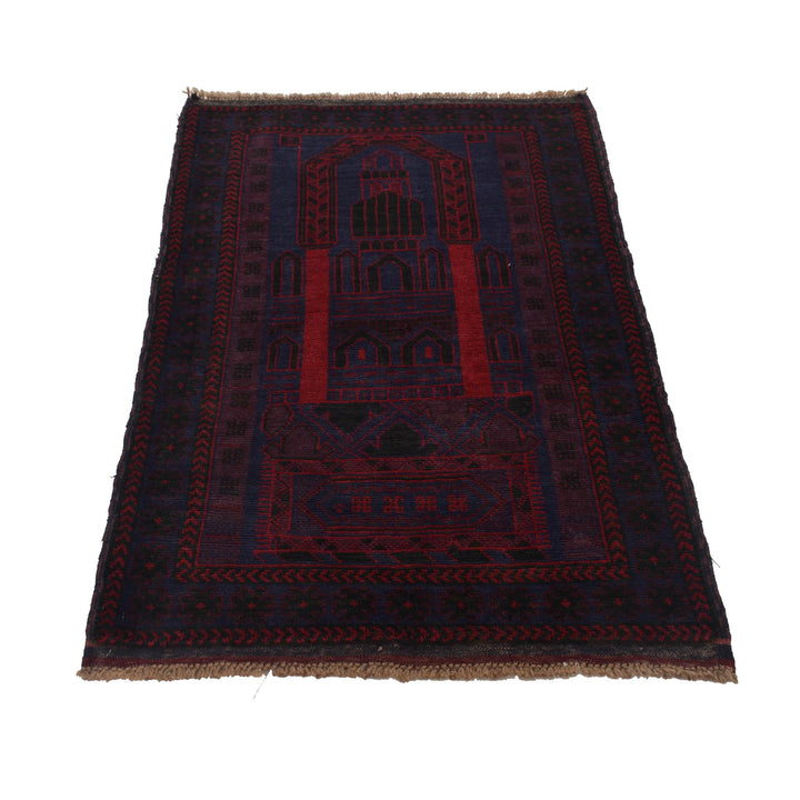 Blue Afghan Prayer Rug 3' 0" x 4' 6" Hand-Knotted detail