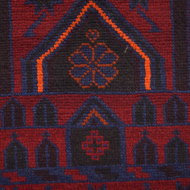 Red Afghan Prayer Rug 2' 11" x 4' 9" Hand-Knotted close-up