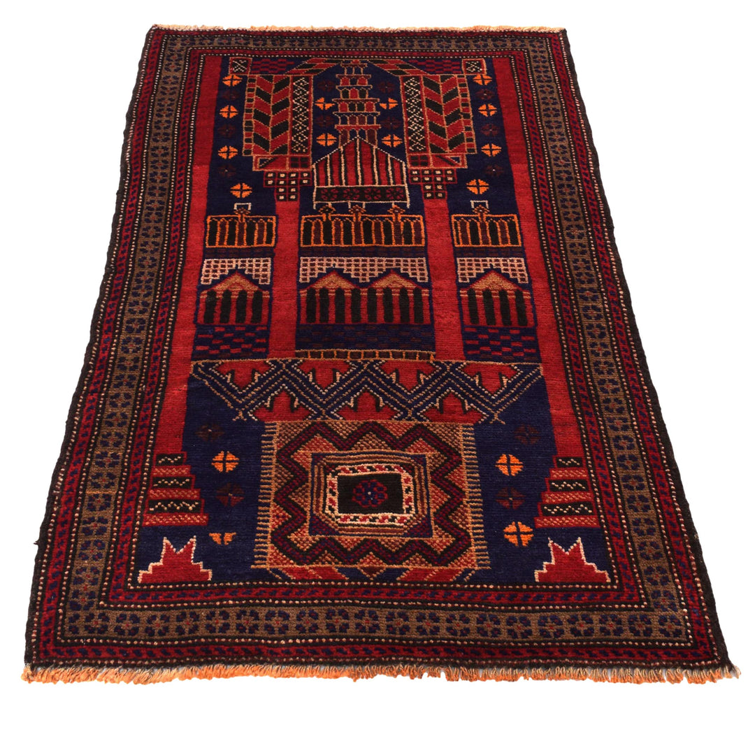 Blue Afghan Prayer Rug 2' 8" x 4' 5" Hand-Knotted detail
