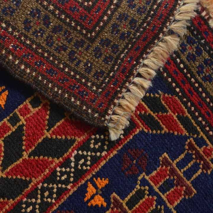 Blue Afghan Prayer Rug 2' 8" x 4' 5" Hand-Knotted pattern