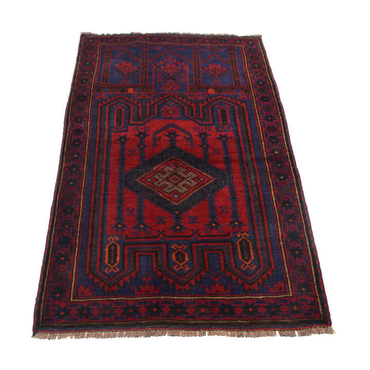 Afghan Prayer Rug 3' 2" x 4' 10" Hand-Knotted detail