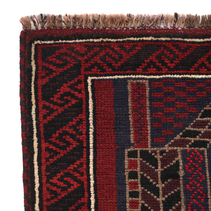 Afghan Prayer Rug 2' 9" x 4' 6" Hand-Knotted detail