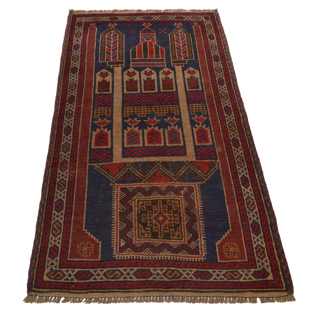Afghan Prayer Rug 2' 11" x 5' 2" Hand-Knotted detail