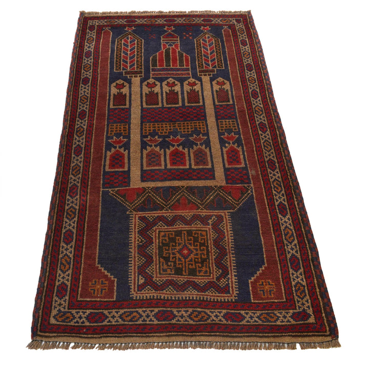 Afghan Prayer Rug 2' 11" x 5' 2" Hand-Knotted detail