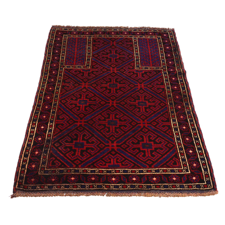 Afghan Prayer Rug 2' 11" x 4' 6" Hand-Knotted detail