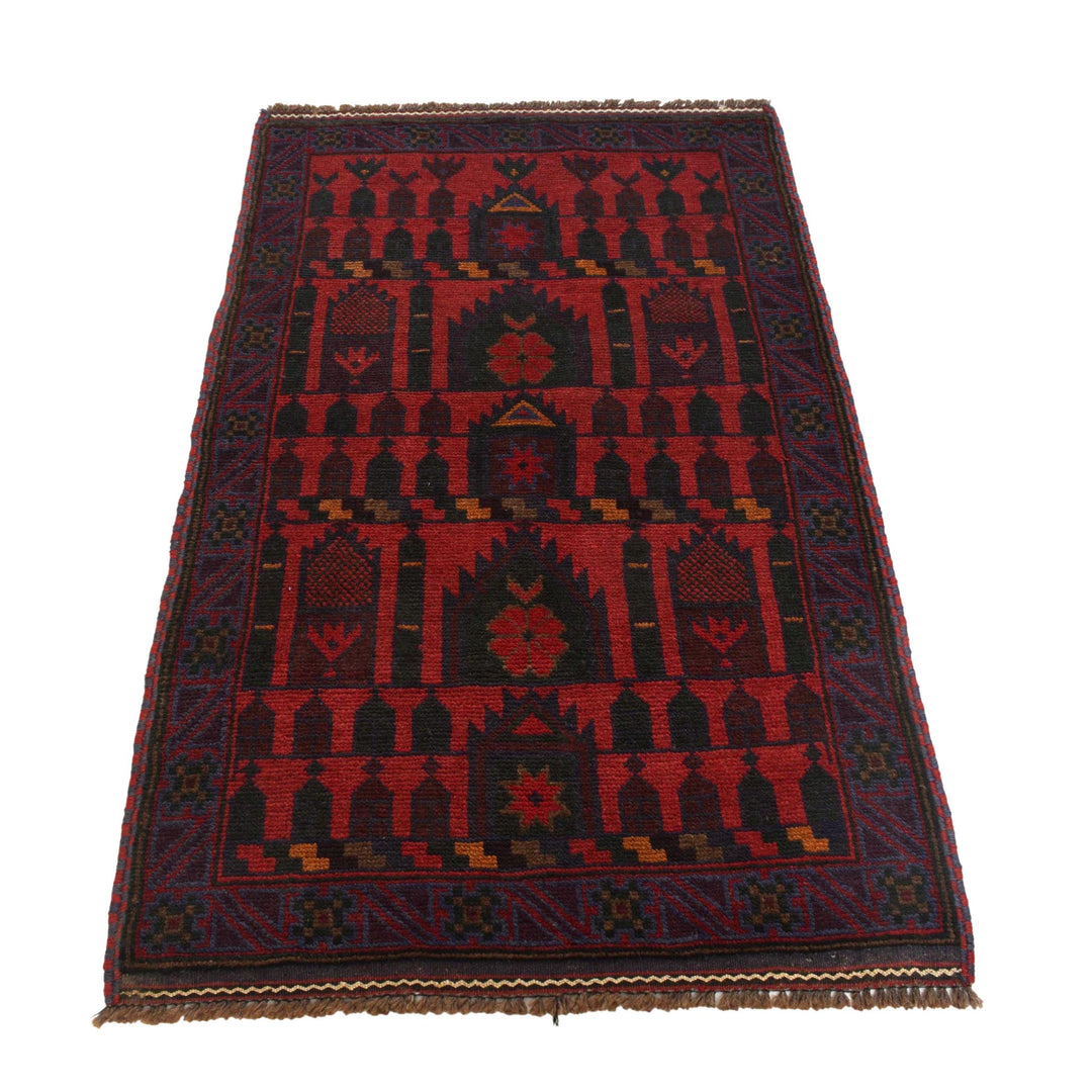 Red Afghan Prayer Rug 2' 9" x 4' 7" Hand-Knotted detail